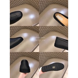 Ferragamo Summer Calf Leather Woven Sole Loafers Black For Men 