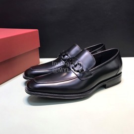 Ferragamo Calf Leather Gancini Buckle Shoes For Men Black