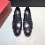 Ferragamo Black Calf Leather Gancini Buckle Shoes For Men 
