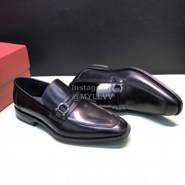 Ferragamo Black Calf Leather Gancini Buckle Shoes For Men 