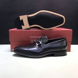 Ferragamo Black Calf Leather Gancini Buckle Shoes For Men 