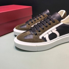 Ferragamo Fashion Calf Leather Casual Shoes For Men Brown