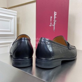 Ferragamo Black Cowhide Gancini Buckle Shoes For Men 