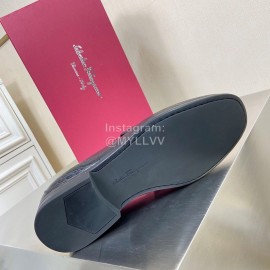 Ferragamo Black Cowhide Gancini Buckle Shoes For Men 