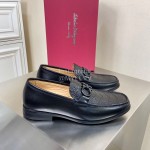 Ferragamo Crocodile Leather Gancini Buckle Shoes For Men Black