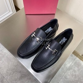 Ferragamo Palmprint Leather Gancini Buckle Shoes For Men 