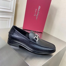 Ferragamo Palmprint Leather Gancini Buckle Shoes For Men 