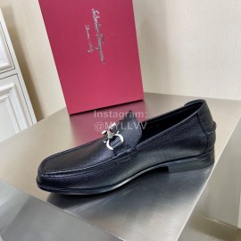 Ferragamo Palmprint Leather Gancini Buckle Shoes For Men 