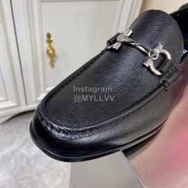 Ferragamo Palmprint Leather Gancini Buckle Shoes For Men 