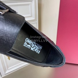 Ferragamo Palmprint Leather Gancini Buckle Shoes For Men 