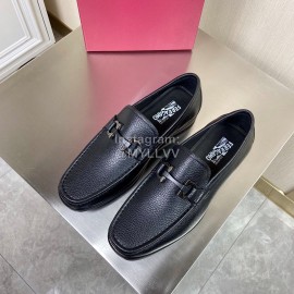 Ferragamo Black Cowhide Gancini Buckle Business Shoes For Men 