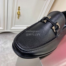 Ferragamo Black Cowhide Gancini Buckle Business Shoes For Men 