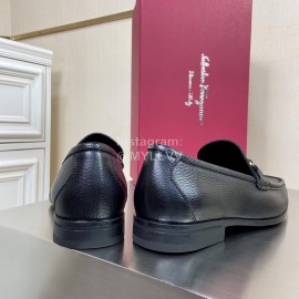 Ferragamo Black Cowhide Gancini Buckle Business Shoes For Men 