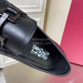 Ferragamo Black Cowhide Gancini Buckle Business Shoes For Men 
