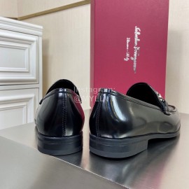 Ferragamo Cowhide Gancini Buckle Business Shoes Black For Men 