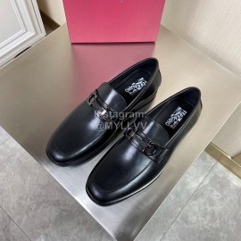 Ferragamo Cowhide Gancini Buckle Business Shoes For Men Black