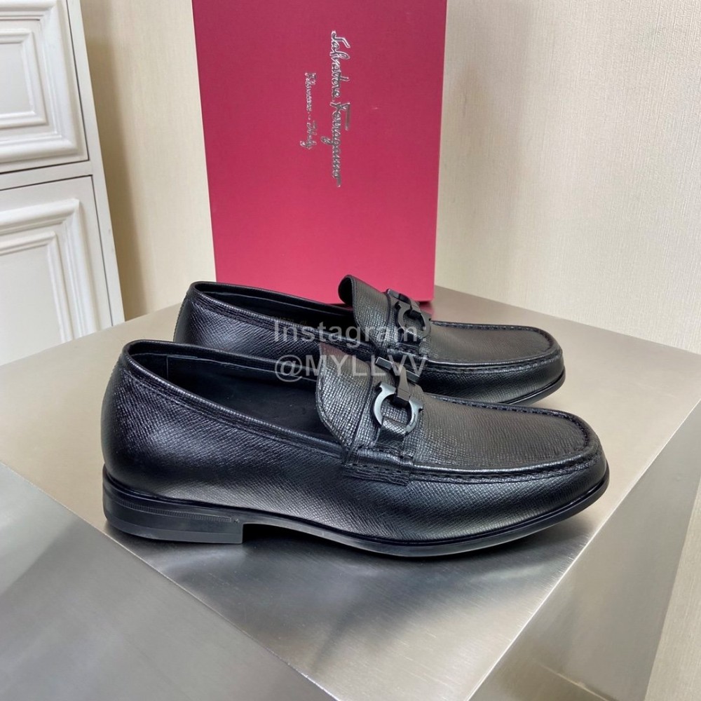 Ferragamo Palmprint Cowhide Gancini Buckle Business Shoes For Men 