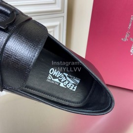 Ferragamo Palmprint Cowhide Gancini Buckle Business Shoes For Men 