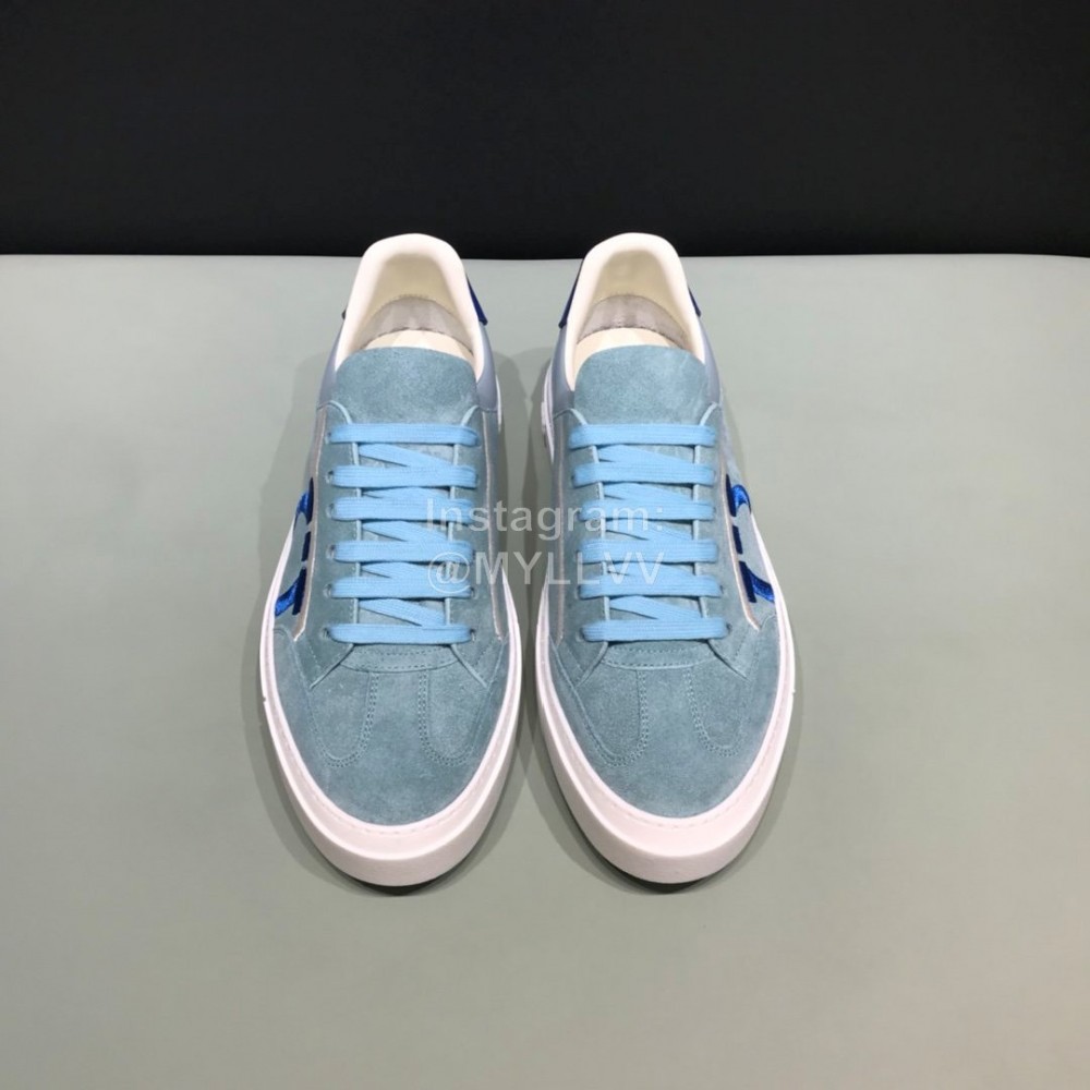 Ferragamo Calf Leather Casual Sneakers For Men Blue