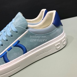 Ferragamo Calf Leather Casual Sneakers For Men Blue