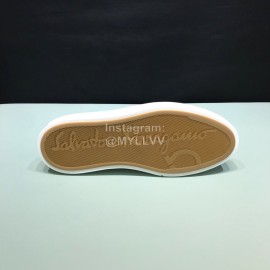 Ferragamo Calf Leather Casual Sneakers For Men Blue