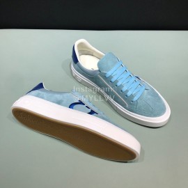 Ferragamo Calf Leather Casual Sneakers For Men Blue