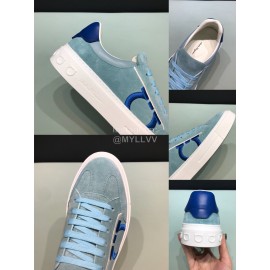 Ferragamo Calf Leather Casual Sneakers For Men Blue