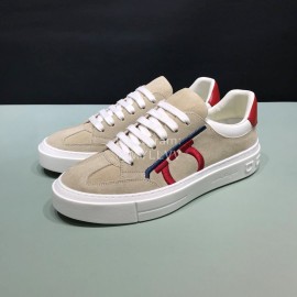 Ferragamo Calf Leather Casual Sneakers For Men Khaki