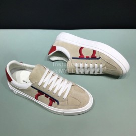 Ferragamo Calf Leather Casual Sneakers For Men Khaki