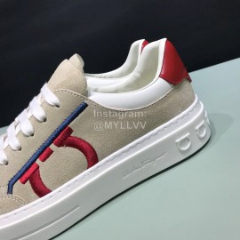 Ferragamo Calf Leather Casual Sneakers For Men Khaki