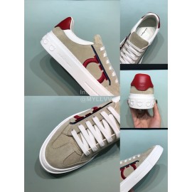 Ferragamo Calf Leather Casual Sneakers For Men Khaki