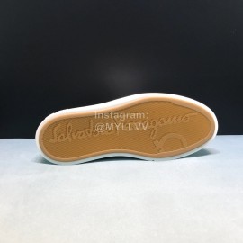 Ferragamo Fashion Calf Leather Casual Sneakers For Men Silver 