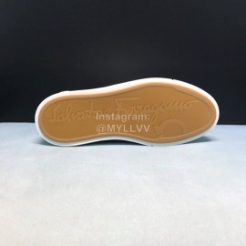 Ferragamo Fashion Calf Leather Casual Sneakers For Men Beige