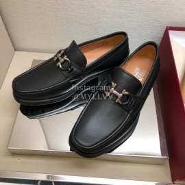 Ferragamo Oil Waxed Calf Leather Gancini Buckle Shoes For Men Black