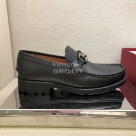 Ferragamo Oil Waxed Calf Leather Gancini Buckle Shoes For Men Black