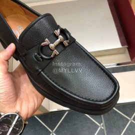 Ferragamo Oil Waxed Calf Leather Gancini Buckle Shoes For Men Black