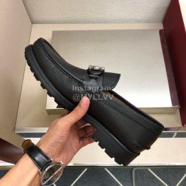 Ferragamo Oil Waxed Calf Leather Gancini Buckle Shoes For Men Black