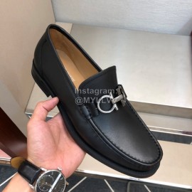 Ferragamo Calf Leather Gancini Buckle Shoes For Men Black