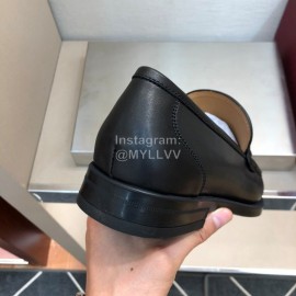 Ferragamo Calf Leather Gancini Buckle Shoes For Men Black