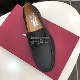 Ferragamo Black Calf Leather Gancini Buckle Shoes For Men