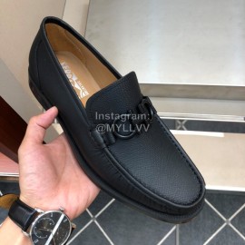 Ferragamo Black Calf Leather Gancini Buckle Shoes For Men