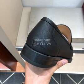 Ferragamo Black Calf Leather Gancini Buckle Shoes For Men