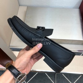 Ferragamo Black Calf Leather Gancini Buckle Shoes For Men