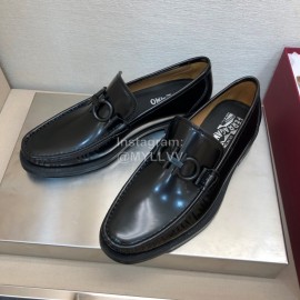 Ferragamo Calf Leather Gancini Buckle Black Shoes For Men