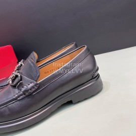 Ferragamo Grain Cowhide Gancini Buckle Shoes For Men Black