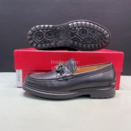 Ferragamo Grain Cowhide Gancini Buckle Shoes For Men Black