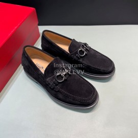 Ferragamo Velvet Cowhide Gancini Buckle Shoes For Men Black