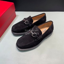 Ferragamo Velvet Cowhide Gancini Buckle Shoes For Men Black