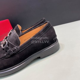 Ferragamo Velvet Cowhide Gancini Buckle Shoes For Men Black