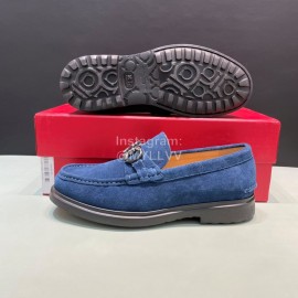 Ferragamo Velvet Cowhide Gancini Buckle Shoes For Men Blue